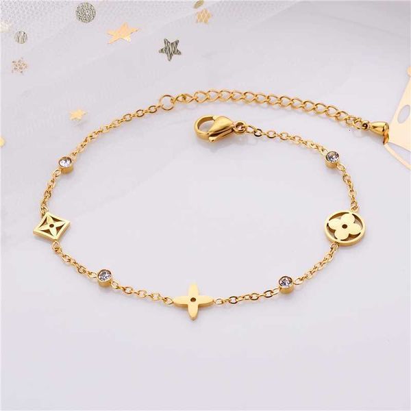 

ins style simple versatile titanium steel bracelet four leaf grass female minority design sense fashion handwear, Black