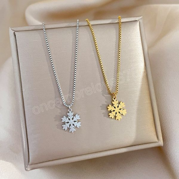 

fashion snowflake pendant necklaces gold stainless steel jewelry for women delicate gift simple sweater chock necklace, Silver