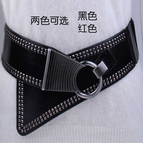 

belts ladies oblique wide waist seal black fashion rivet punk style versatile wide belt with dress elastic decorative belt z0404, Black;brown