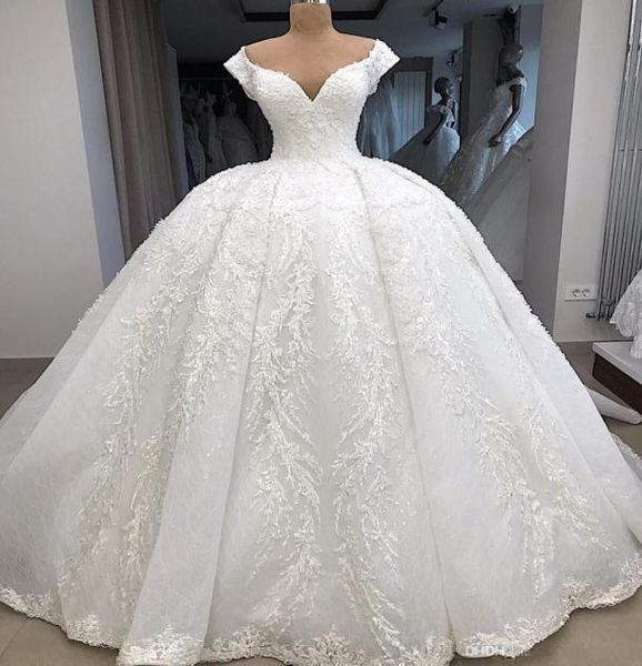 

arabic dubai princess ball gown wedding dresses bridal gowns v neck lace applique robe abito da sposa plus size vestido de novia6364628, White