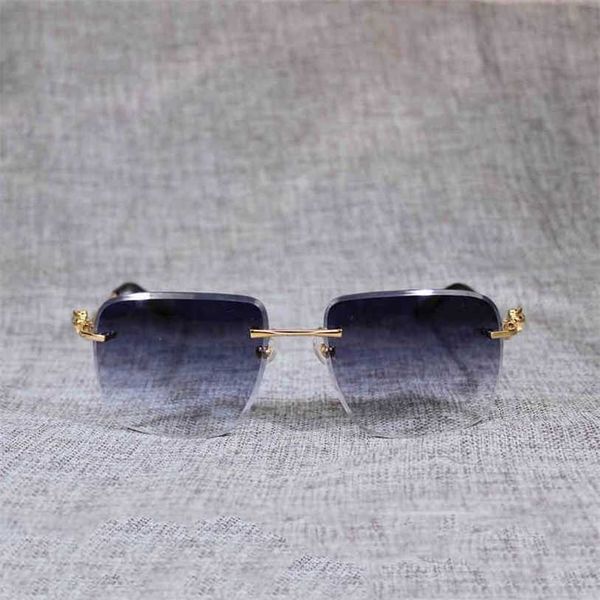 

2023 designer glasses new vintage rimless oversize sunglasses men oculos leopard style square metal shadow cutting lens gafas women for outd, White;black