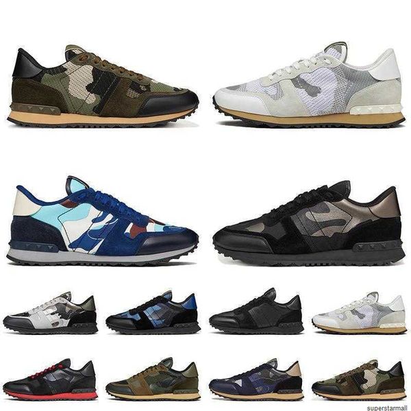 

designer rockrunner casual shoes platform sneakers women mens camouflage mesh fabric rubber army green lea valentinoe''valentinoit, Black