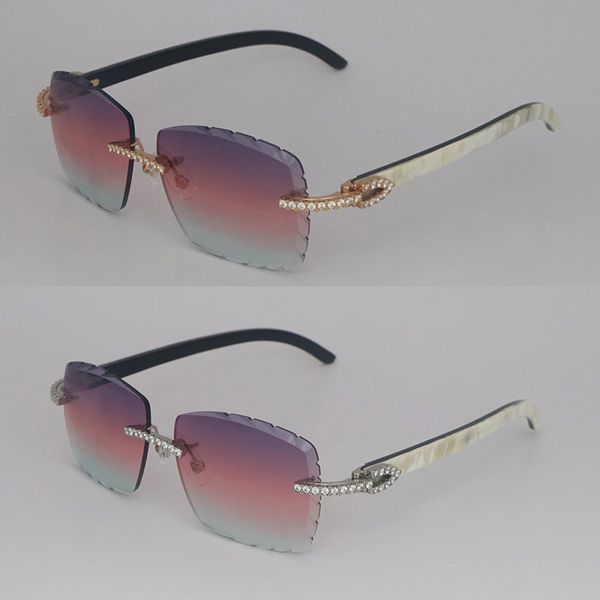 

moissanite diamond set rimless sunglasses womans big stones 2.5 carat diamond sun glasses original white inside black buffalo horn men, White;black