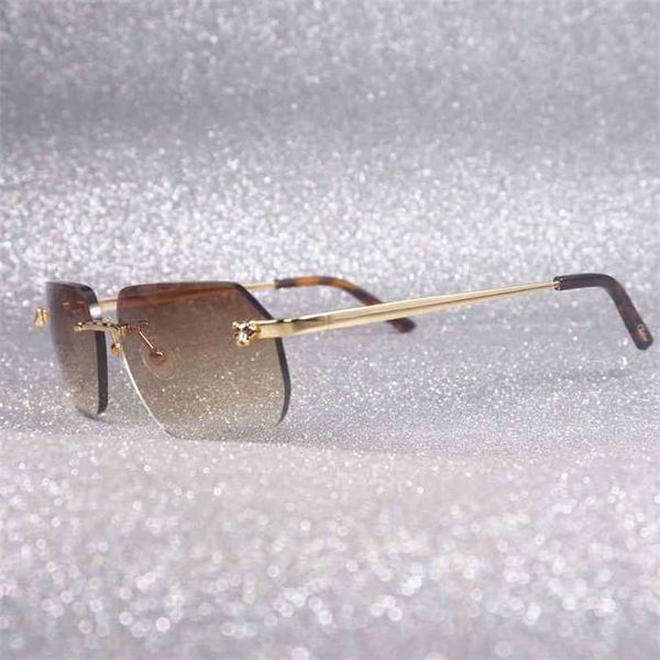 

2023 designer glasses new vintage leopard style sunglasses men rimless metal frame clear glasses women for outdoor accessories oculos oval s, White;black