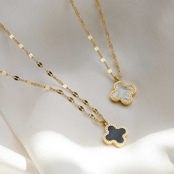

necklaces strands strings clover steel necklace feminine temperament net red clavicle chain 2022 new simple ins cool style pendant, Silver