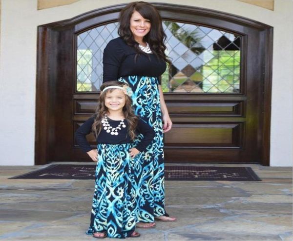 

mommy and me family matching mother daughter dresses clothes patchwork mom and girl dress kids parent child outfits4876574, Blue