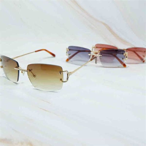 

2023 designer glasses new rhinestones men women wire c diamond iced out rimless stylish shades eyewear fashion sunglasses, White;black