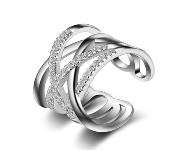 

silver ring with side stones micro pave zircon multilayer line white gold plate simple open mouth cuff rings for women fingers1914145