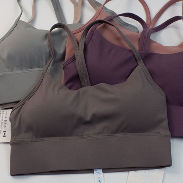

women's yoga exercise fitness solid color sling strap gather shockproof fitness tank push ups jogging fashion back shockproof strap bra