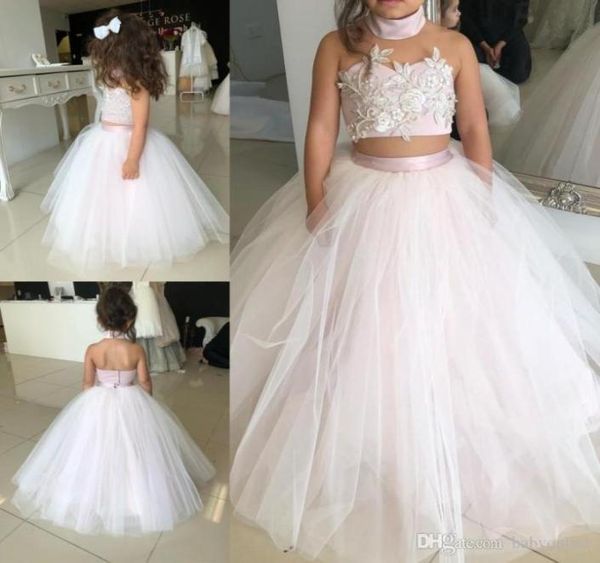 

lovely kids two pieces flower girl dresses princess a line halter neck backless girls toddler formal party wear gowns birthday pag4789392, White;blue