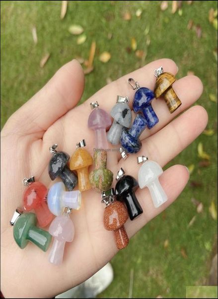 

charms jewelry findings components natural stone carved 20mm mushroom pink quartz chakras crystal tiger eye hand pend dhrr14679930, Bronze;silver