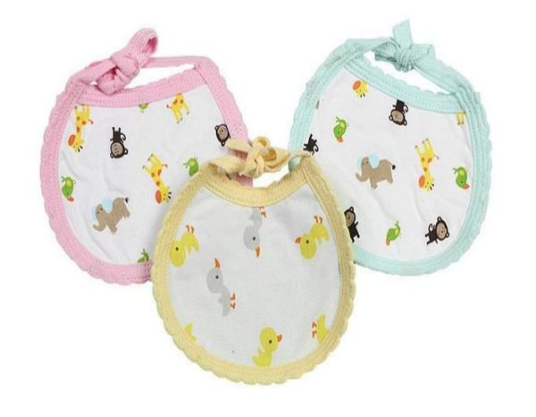 

10pcs super soft multicolor not waterproof baby cotton cartoon three layers quilted bibs children doublesided large size9910641