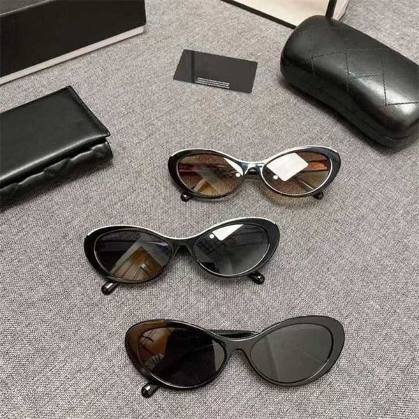 

2023 fashion designer new sunglasses ch5416 oval cat's eye same letter plate, White;black