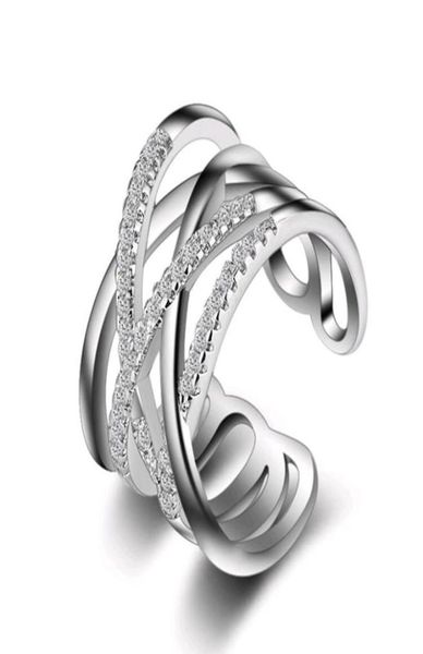 

silver ring with side stones micro pave zircon multilayer line white gold plate simple open mouth cuff rings for women fingers7363206