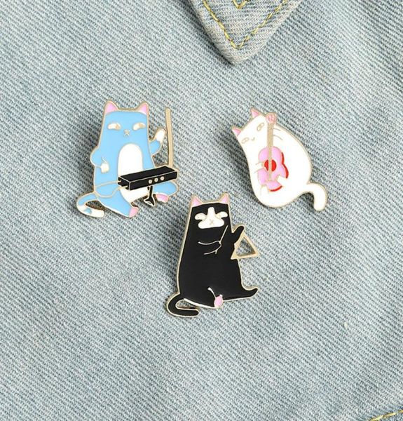 

cute music cat animal cartoon enamel brooches pin for women girl fashion jewelry metal vintage brooches pins badge whole gift9564341, Gray