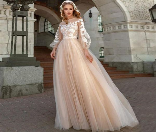 

appliques aline wedding dress lantern sleeves tulle boho bridal gowns vestido de novia princess3704596, White