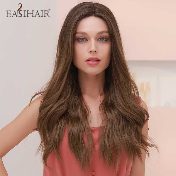 

synthetic wigs easihair long brown lace front wig for women baby hair frontal natural high density heat resistant wavy cosplay 230227, Black