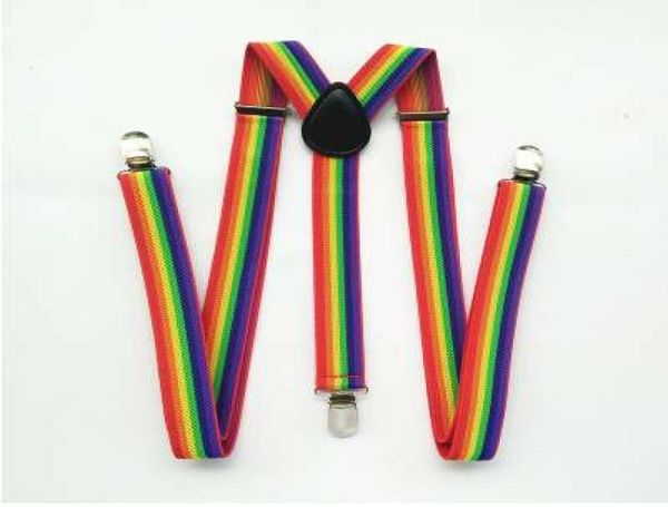 

bd011 2018 new men women boys girls suspenders red white rainbow colorful stripe suspender suspensorio 3 cilps yback braces5422060, Black;white