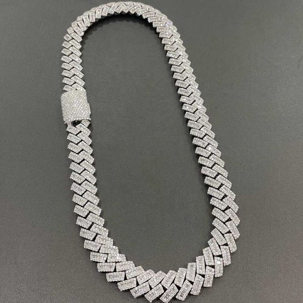 

15mm baguette chain cuban moissanite 925 silver hip hop vvs diamond link