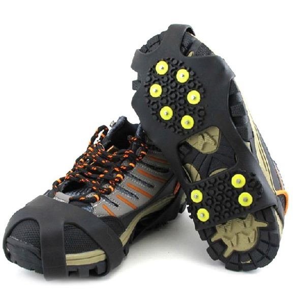 

crampons 1 pair 10 studs antiskid ice gripper climbing shoe spikes grips cleats winter anti slip shoes cover 230404, Black;blue