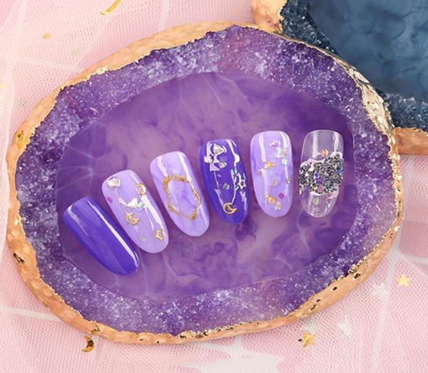 

nat004 1pcs natural resin agate nail color mixing palette gel nail polish drawing holder shelf color paint tray diy nail art tool2042585
