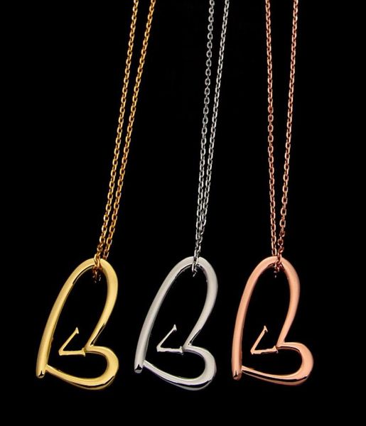 

brass luxury hollow heart pendant necklaces 3 colors simple love copper necklaces classic style women designer jewelr3044580, Silver