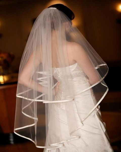 

new romantic in stock satin edge with comb 2t lvory white wedding veil fingertip bridal ve6209319, Black