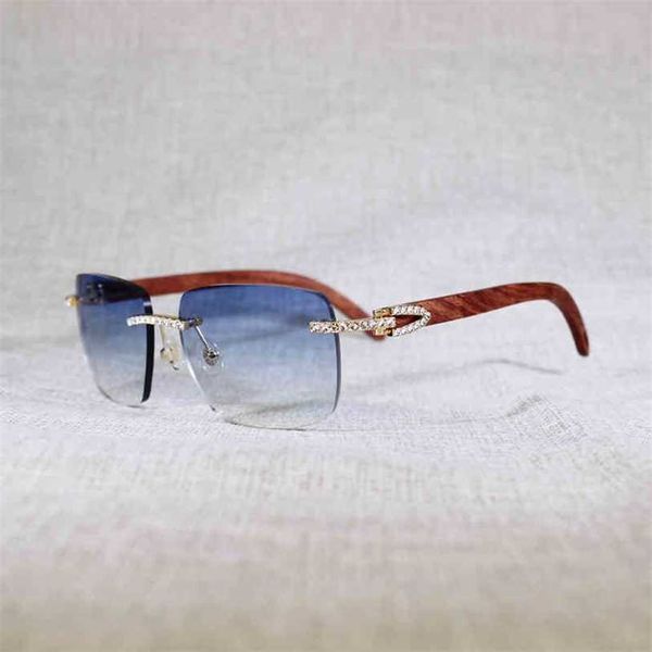 

2023 designer glasses new vintage rhinestone rimless sunglasses men natural buffalo horn peacock wood square glasses women for outdoor shade, White;black