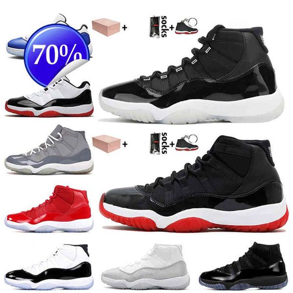

2022 with box jumpman 11 11s bred women mens basketball shoes 25th anniversary metallic silver concord blue trainers sports sneake243m