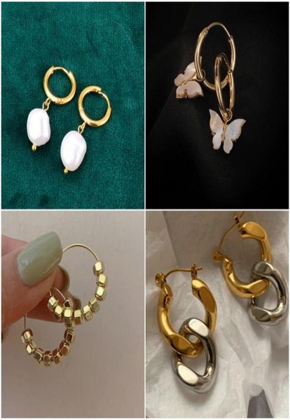 

designer jewelry titanium steel ear huggie 18k gold plated shiny nonfading earring hoop women039s anti allergy earrings punk e8359622, Golden;silver