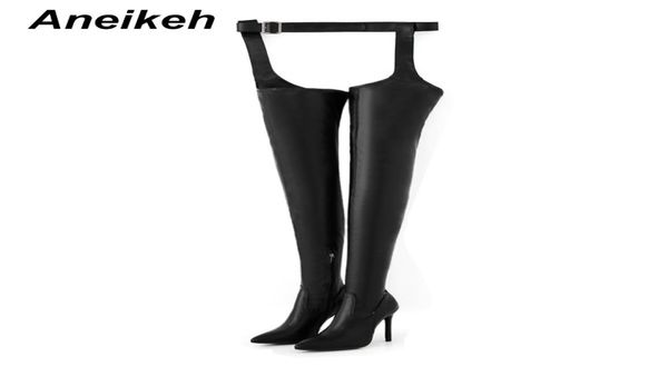 

aneikeh 2021 springautumn punk style women pu overtheknee shoes pointed toe thigh high heels boots for women size 3542 black l7428968