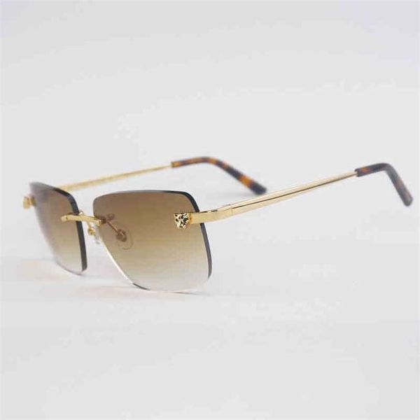 

2023 designer glasses new vintage rimless leopard style sunglasses men oculos shadow metal frame square gafas women for beaching driving acc, White;black