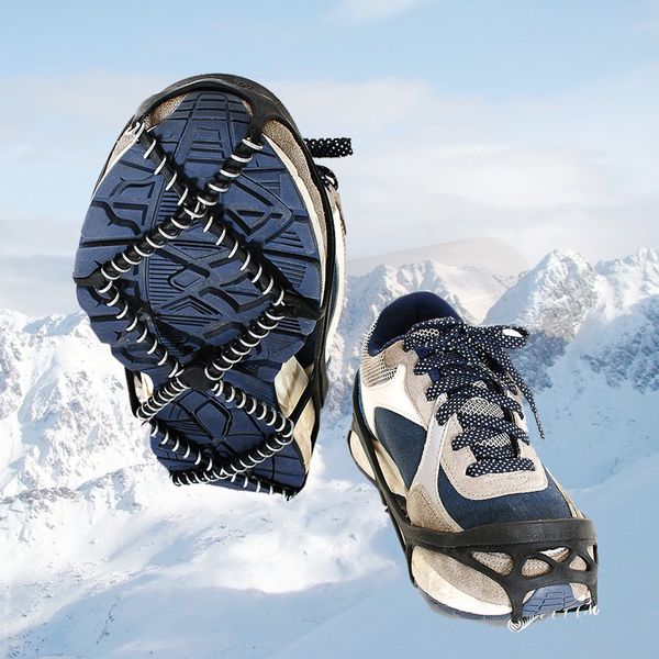 

crampons 1 pair ice snow gripper outdoor nonslip elastic shoes boots spikes grips for walking hiking on and 230404, Black;blue