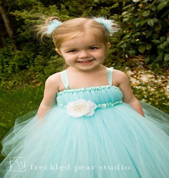 

2018 aqua blue floor length flower girl dresses children kids dresses for weddings spaghetti straps girls pageant communion dress2447085, White;blue