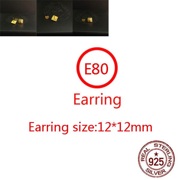 

e80 s925 pure silver ear studs personalized classic punk hip hop style gold plated square cross flower earrings jewelry style gift for lover, Golden