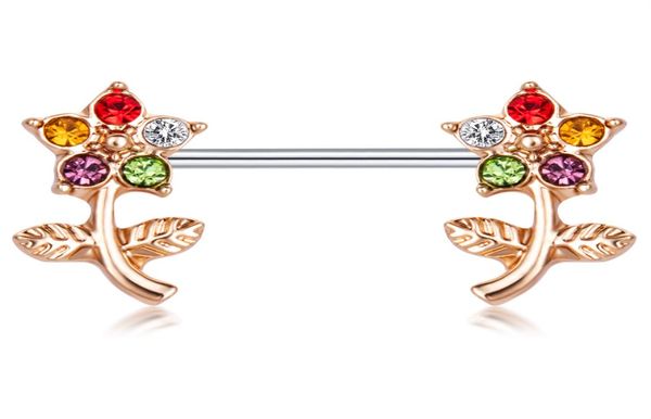 

stainless steel 14 gauge nipple ring bar double cz crystal curved flower body piercing jewelry ear nipple barbell 20pcs7659149, Silver