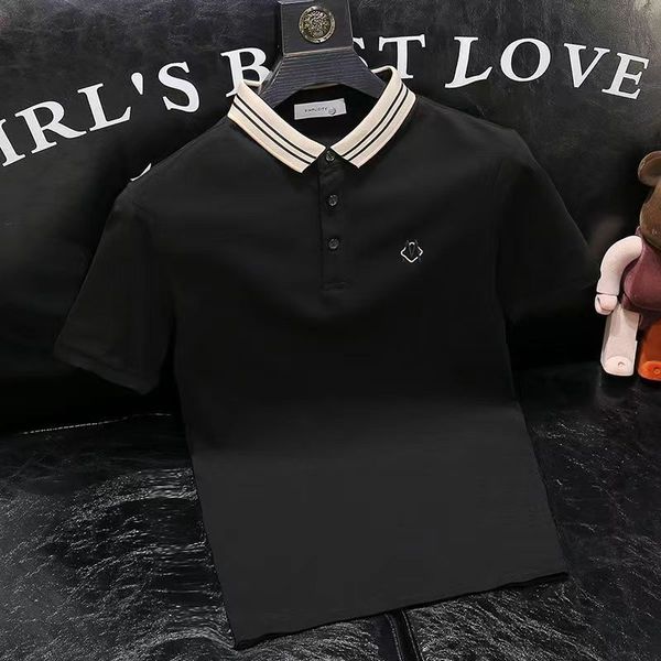 

high end letter embroidery summer men's polo short fashion casual top, White;black