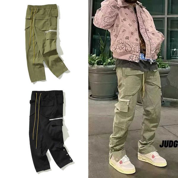 

22ss autumn/winter rh new american high street vintage multi pocket zipper button drawcord functional work wear pants, White;black