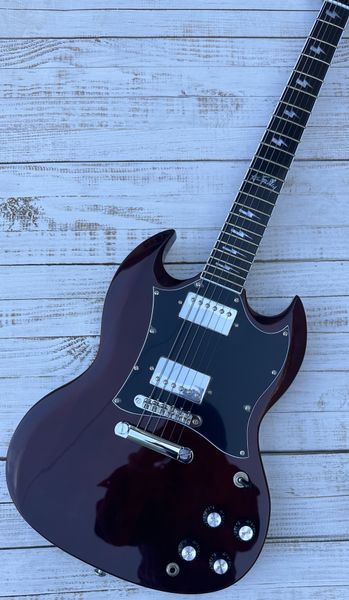 

SG electric guitar, custom signature lightning inlaid fingerboard, dark red, silver accessories, quick shipping