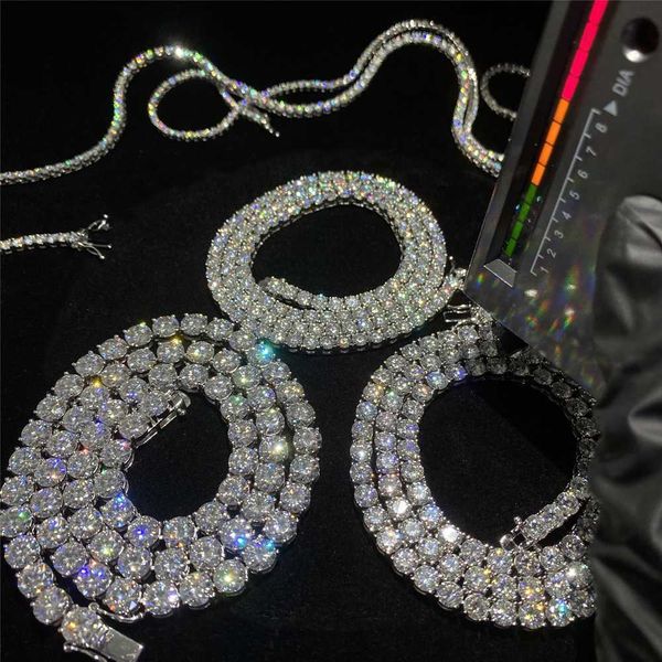 

factory vvs moissanite diamond 925 sterling silver hip hop jewelry cuban link chain 3mm iced out clustered tennis necklace chain