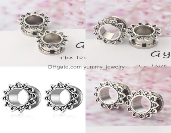

plugs tunnels ear plug flesh tunnel pierce yummyjewelry foreign trade fashion hollow expansion stainless steel pley auricle human 1655929, Silver