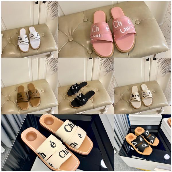 

famous pink designer canvas slippers womens sandals woody mule flat sandels slides ladies shoe beach coat sandales luxurious woman sandalies, Black