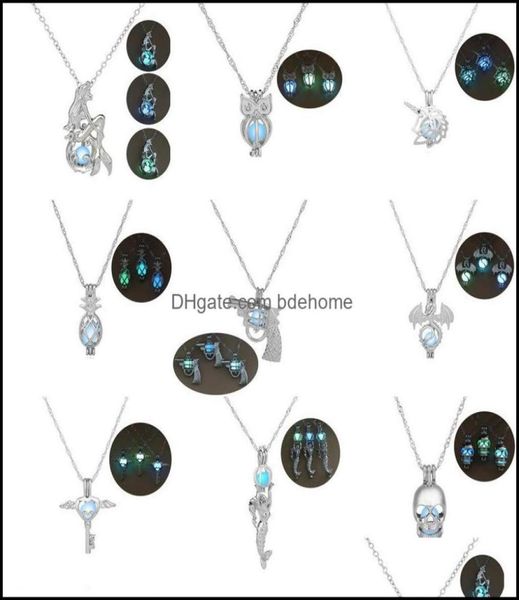 

pendant necklaces pendants jewelry 3 colorsstyles glow in the dark for women hollow mermaid owl gun skl key dragon pine cage lock5635342, Silver