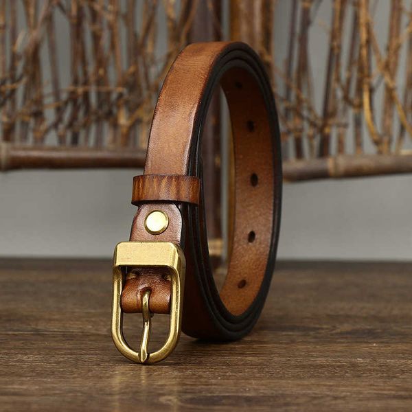 

belts 1.8cm thin genuine leather belts for women luxury copper buckle cowskin female belt simple waist belt for jeans candy color z0404, Black;brown