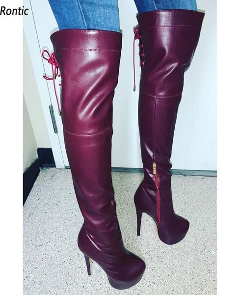 

rontic leg data customize women winter over the knee boots stiletto heels round toe gorgeous burgundy party shoes us size 5206521041, Black