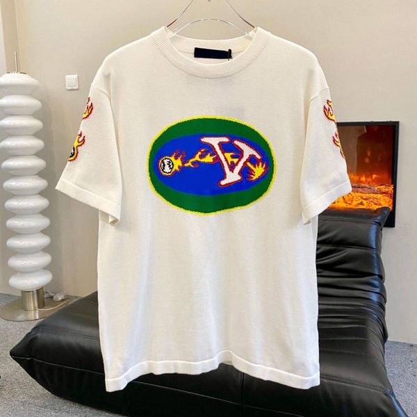 

cotton and silk men's t-shirt luxurious knitwear designer t-shirt mens womens short sleeve casual streetwear flame pattern clothing lo, White;black