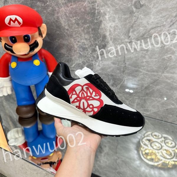 

new r calfskin casual shoes reflective sneakers vintage leather fashion shoes leisure shoe platform lace-up women mens sneaker, Black