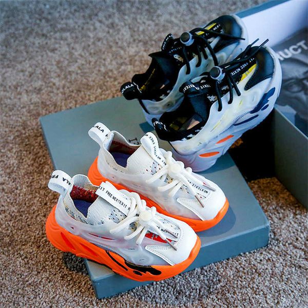 

athletic outdoor fashion patchwork kids running shoes soft knitted sports shoes for boys girls breathable anti slip children chunky sneakers, Black