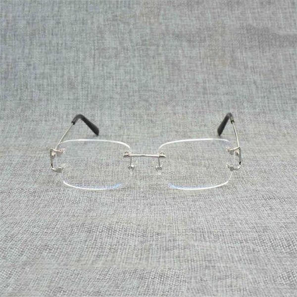 

2023 designer glasses model rimless square clear men oval optical metal frame wire eyeglasses for women reading oversize oculos 3mm lens gla, White;black