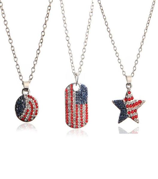 

diamond american flag pendant necklace hip hop round five pointed star us flags tag necklaces women decoration jewelry gift8169716, Silver